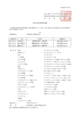 防火材料等認定証明書