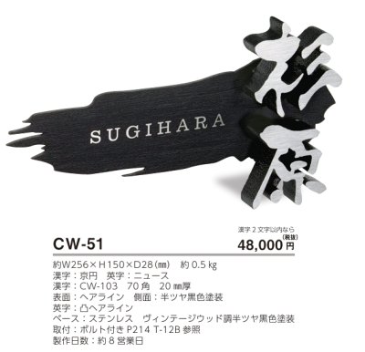 画像5: 美濃クラフト　CW-51　鋳物文字　組み合わせタイプ　アルミ鋳物表札（鋳物文字2文字あたりのお値段です） (5)