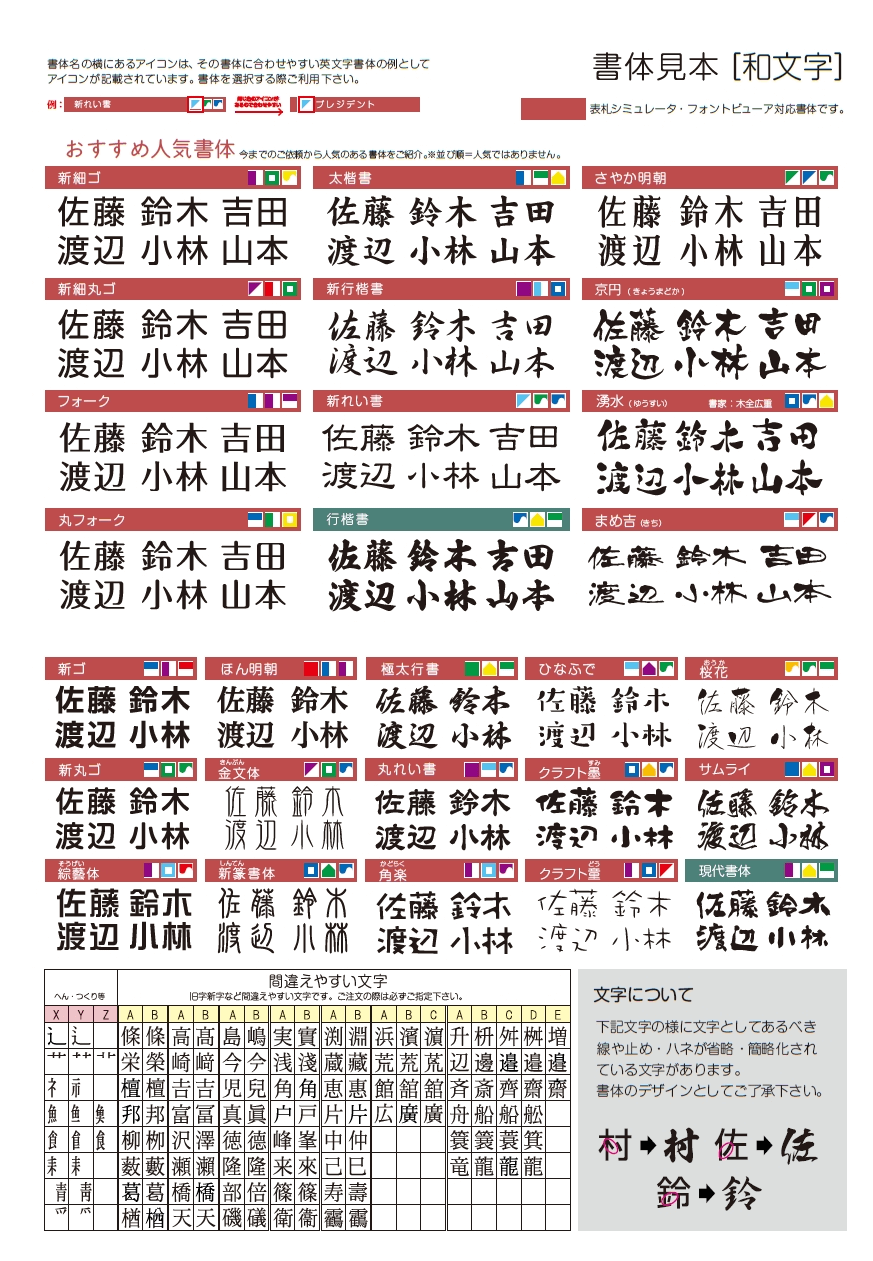 美濃クラフト　漢字書体一覧画像