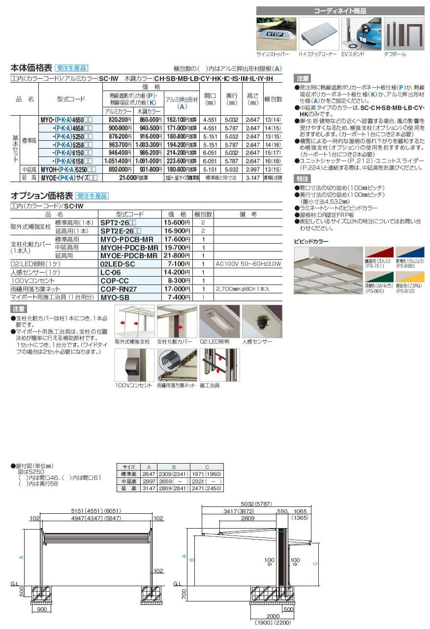 四国化成 マイポート オリジン ワイドタイプ 定価表画像