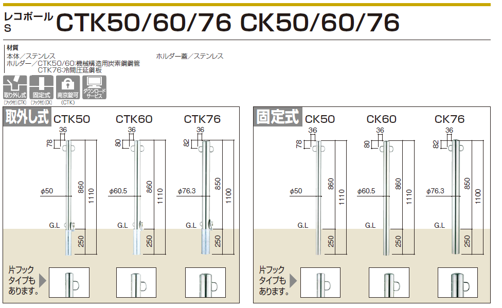 四国化成　レコポールSシリーズ　CTK50/CTK60/CTK76（取り外し式）　CK50/CK60/CK76（固定式）画像