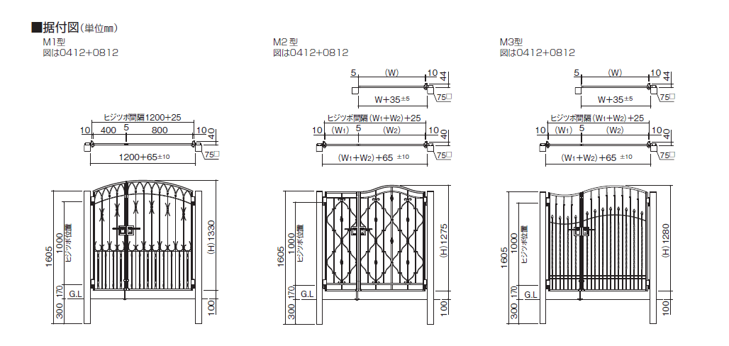 ブルーム門扉M1型〜M3型まで　図面