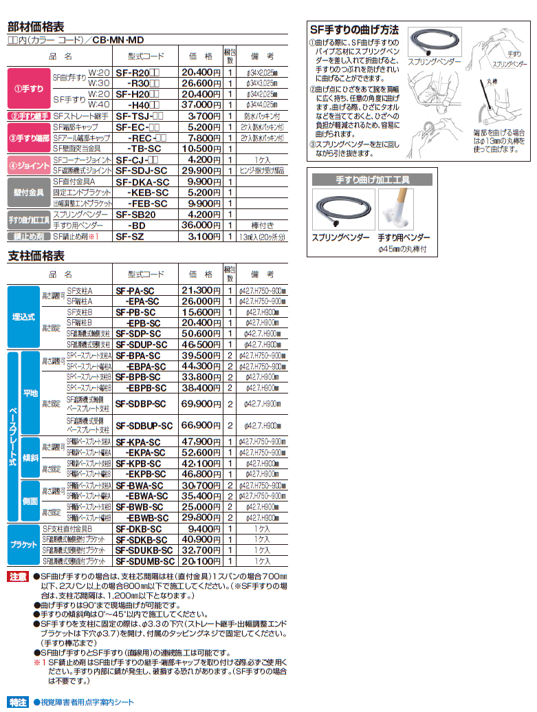 セイフティビーム　SF型　価格表画像