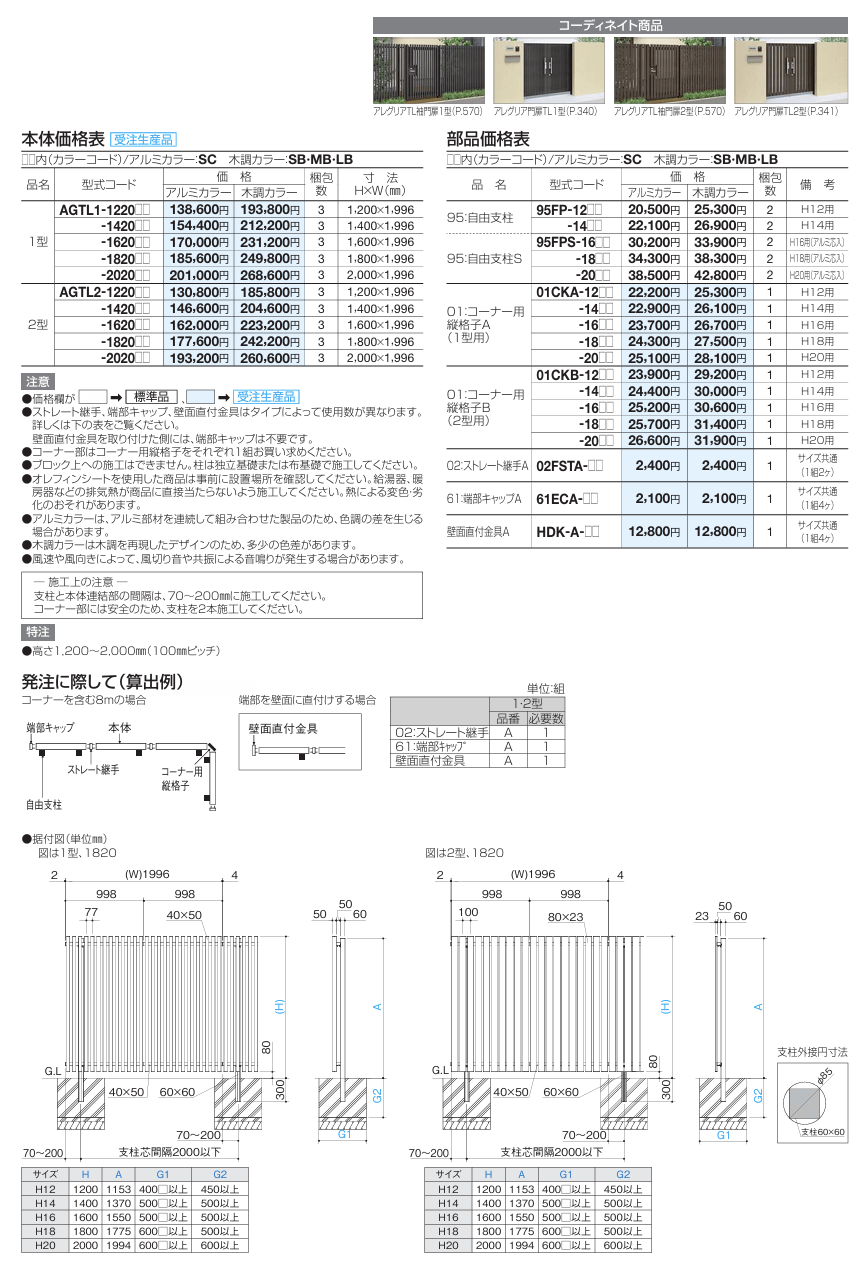 四国化成　アレグリアフェンスTL1型　アレグリアフェンスTL2型画像