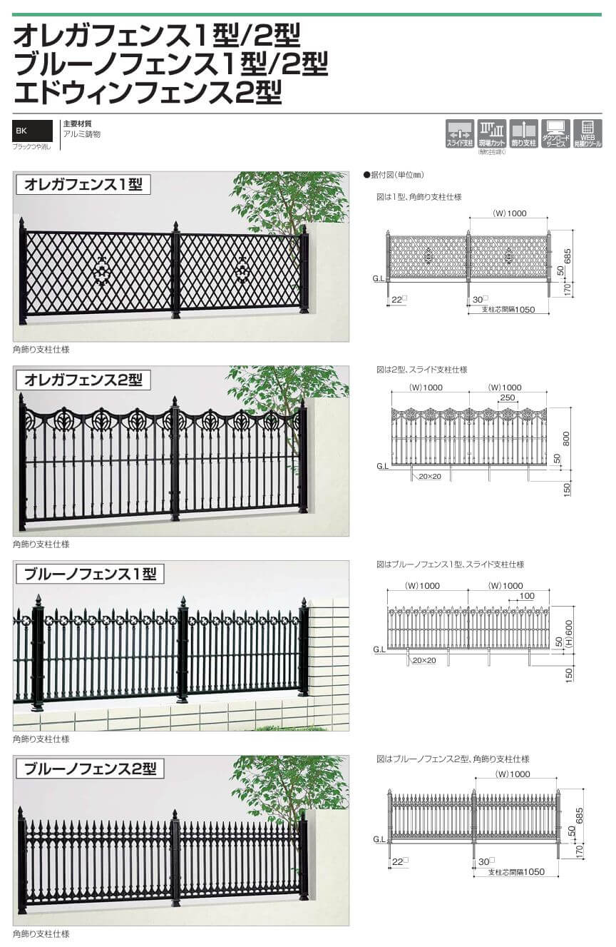 四国化成　ビビオフェンス1型　ビビオフェンス2型　ビビオフェンス3型　ビビオフェンス4型　ロマネクロスフェンス3型画像
