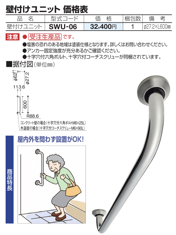 四国化成　セイフティービーム　壁付けユニット　φ27.2ミリ画像