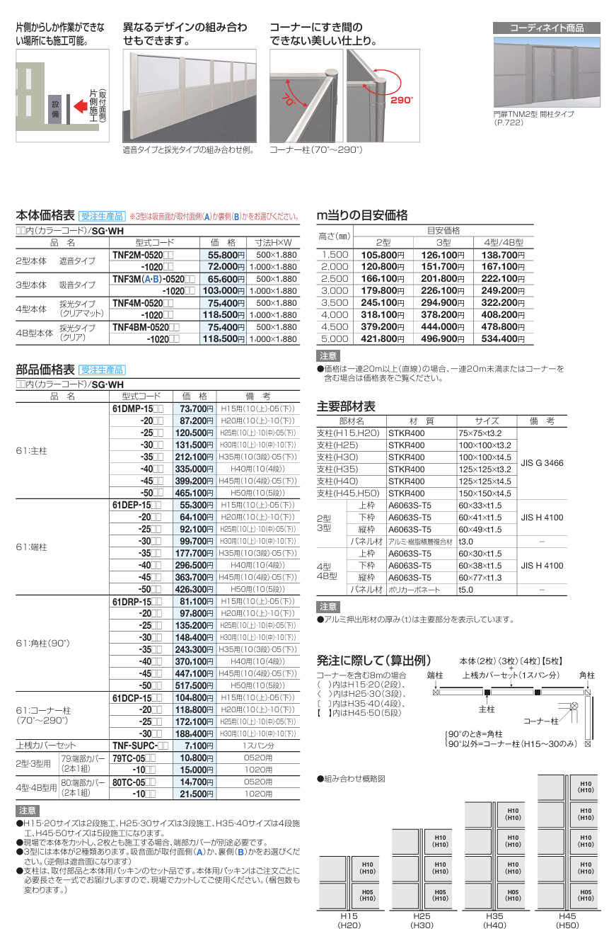 四国化成　防音フェンス　TNF2型　TNF3型　TNF4型　TNF4B型　間柱タイプ画像