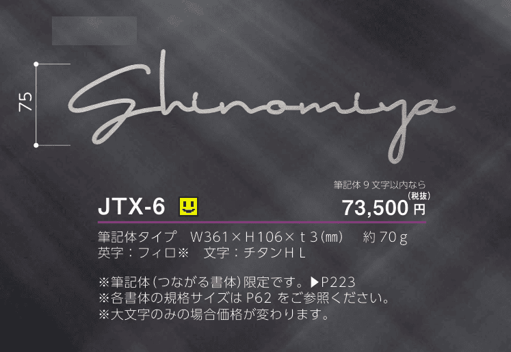 美濃クラフト　JTX-6　チタン切文字　TITAN　LETTER画像