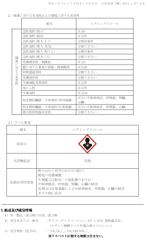 日本化成　NSハイフレックス　MSDS（安全データシート）画像　2