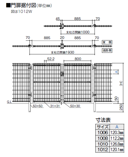 ニュープロメッシュ門扉1F型図面画像