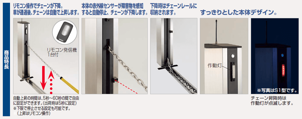 車止め   サンポール 軽操作リフター   φ165.2 ステンレス製   軽操作上下式   カギ付（南京錠40mm） エンド用（最終端部）   LA-17EKC-E 車庫まわり 駐車場 ガ - 4