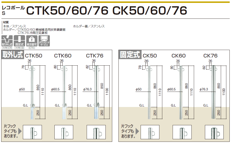 四国化成 レコポールS CTK50 TK60 TK76（取り外し式） CK50 K60 K76 ...