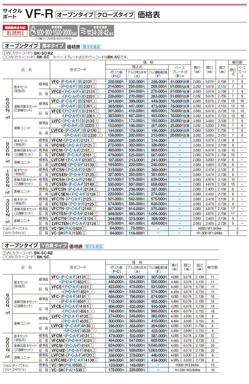 四国化成 サイクルポート VF-R オープンタイプ クローズタイプ メーカー価格表40％OFF+送料無料で販売中