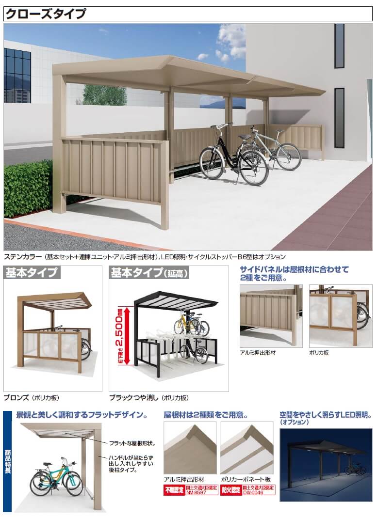 お買得限定品☆夏売れ筋 四国化成 サイクルポート CFLR 基本タイプ 積雪20cm 連棟ユニット LCFLR-2024  本体：ブラックつや消し/屋根材：ステンカラー／サイド