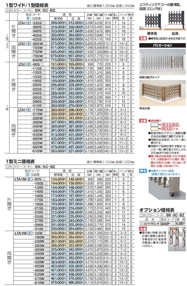 四国化成 リフティングアコー1型ミニ 片開き カーゲート 標準高 伸縮門扉 100S