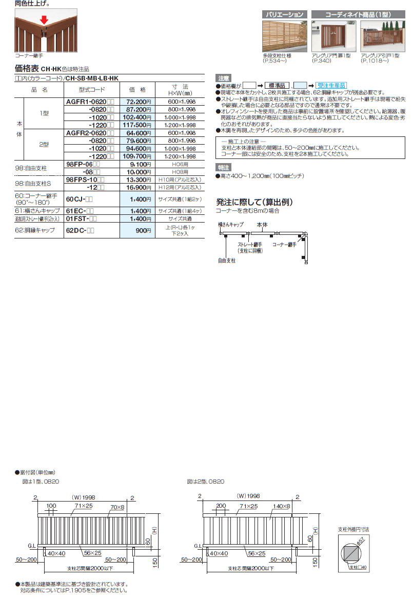 スーパーセール 四国化成 アレグリアフェンス2型 本体 H1200 AGFR2-1220 建築基準法対応 アルミフェンス 柵 マロンブラウン 