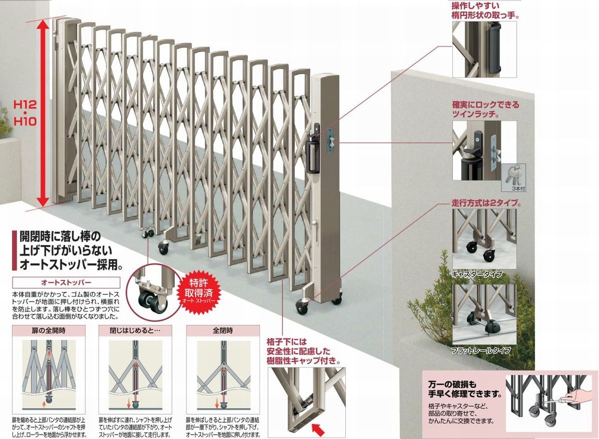 四国化成 ニューハピネスHG 木調タイプ レールタイプ 片開き 275S H12 『カーゲート 伸縮門扉』 木調タイプ 門扉、玄関